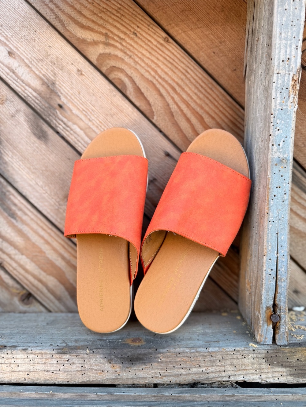 Adrienne Vittadini Orange Wide-Band Slide Sandals